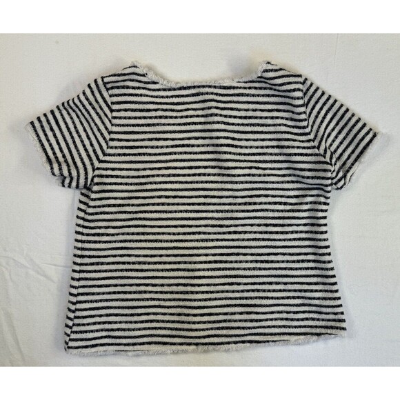 Green Envelope Women's Black And White Stripe Textured Fringe Top‎ Sz Med Boho - Picture 2 of 3